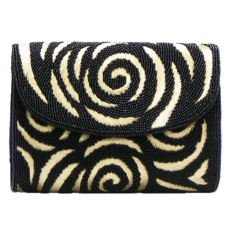David Jeffery Handbag - Black Beads & Gold Embroidery w/Chain Strap