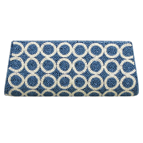 Handbag - Ivory & Blue Beads w/Chain Strap