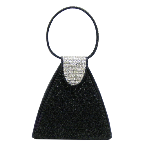 David Jeffery Handbag - Black & Clear Stones w/Clear Stone Beaded Handle