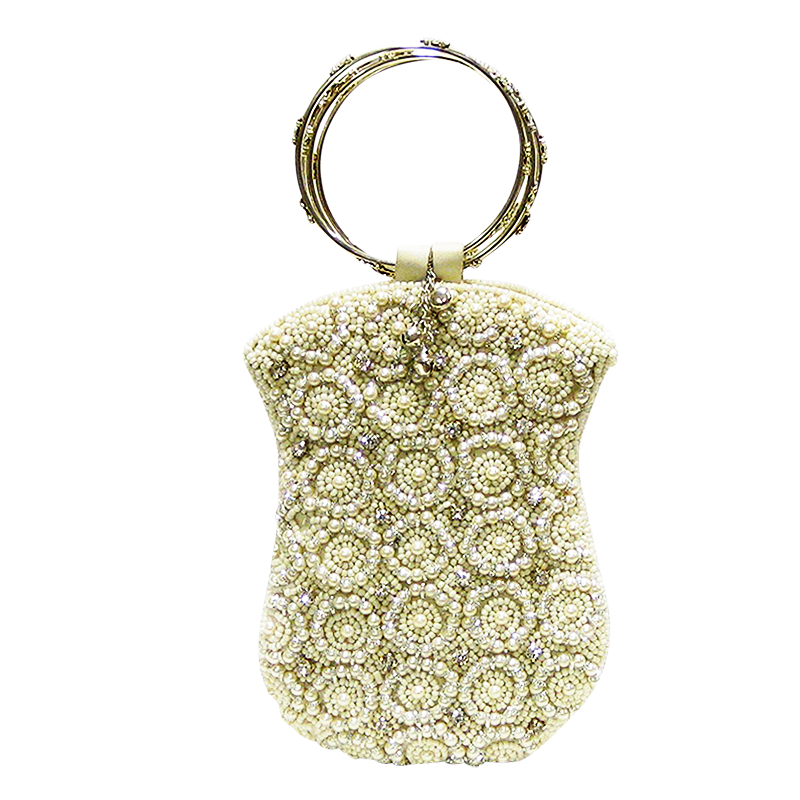 David Jeffery Mobile Bag - Ivory Beads & Pearls w/Silver Ring Handle