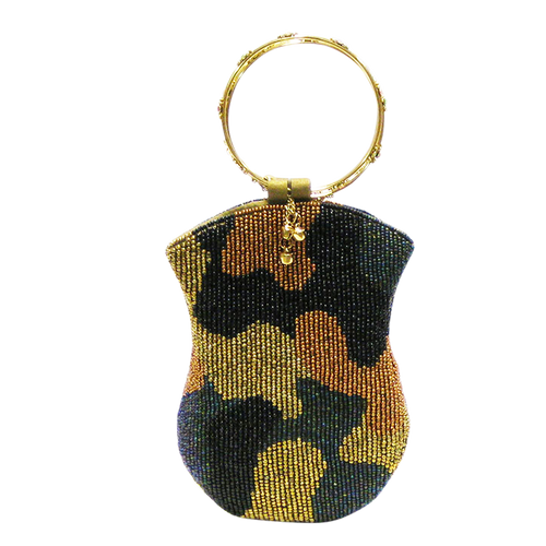 David Jeffery Mobile Bag - Gold Black Brown Beads w/Ring Handle
