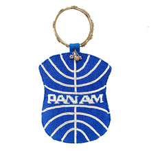 Load image into Gallery viewer, David Jeffery Mobile Bag - Pan Am White Blue Beaded Round w/ Silver Ring Handle
