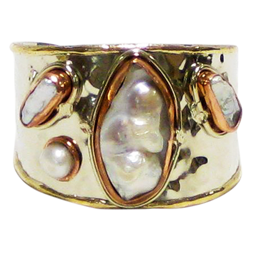 Cuff Gold White Metal & Copper w/Mother of Pearl