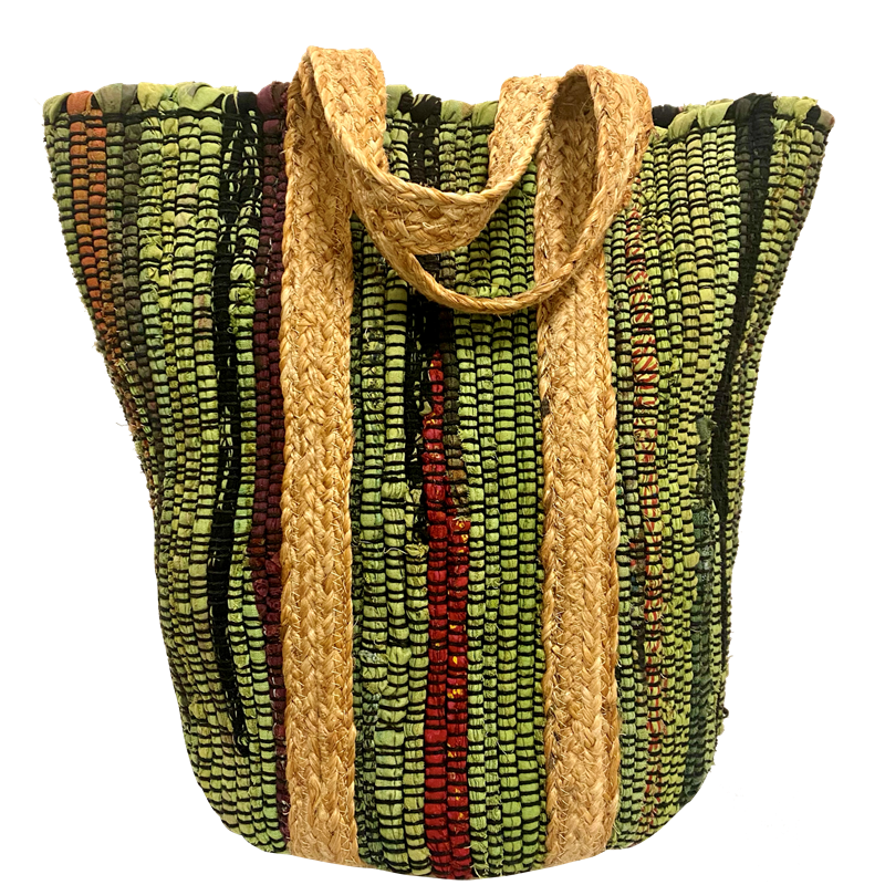  Handbag - Large Recycled Cotton Thread Handloom Tote w/Jute Strap