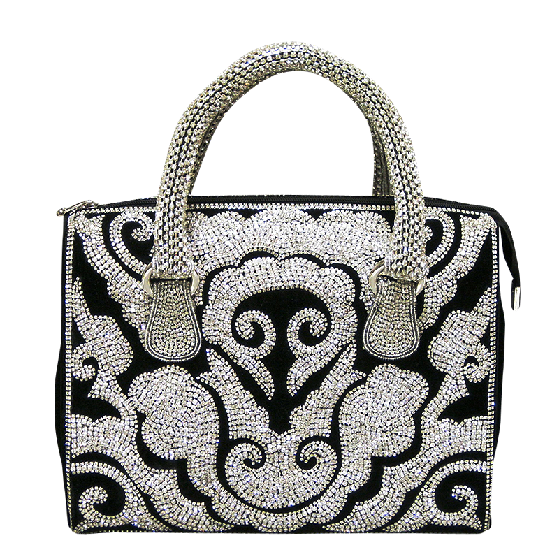 Handbag - Black & Silver Austrian Crystals w/Crystal Handle