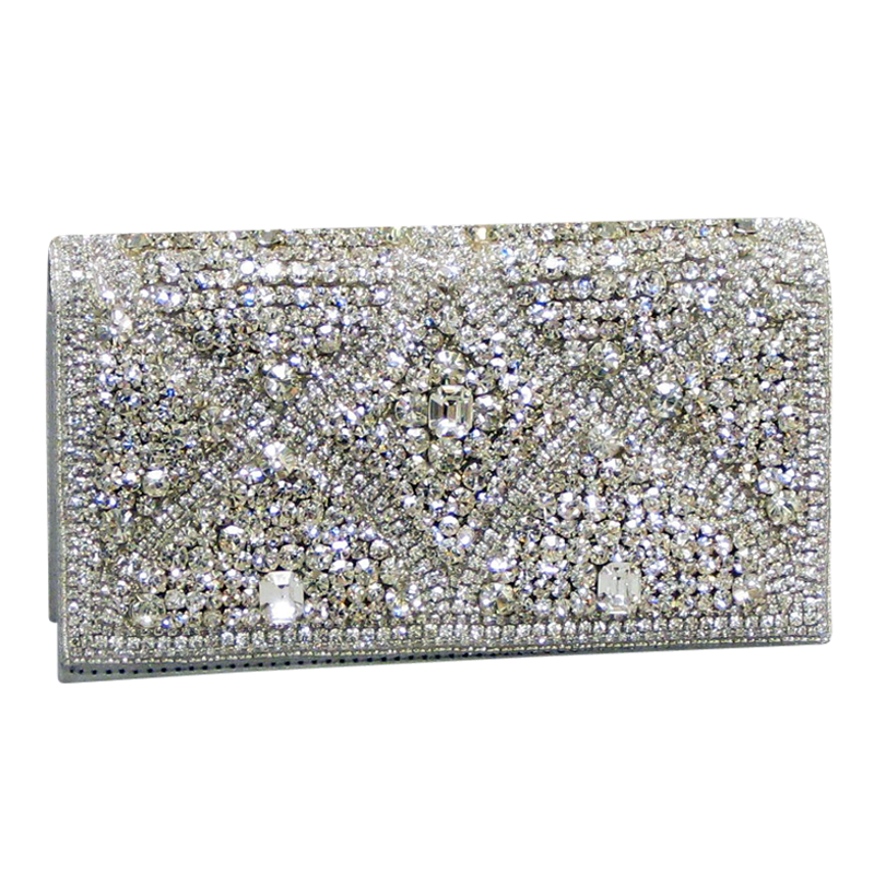 Handbag - Silver Beads w/Crystal Stones & Crystal Strap