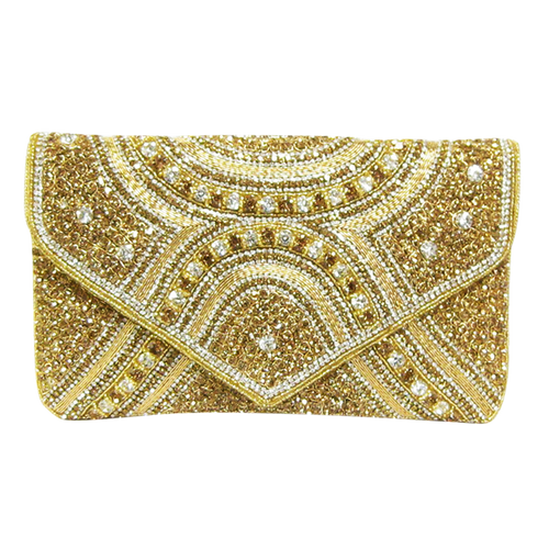 David Jeffery Handbag - Gold & Clear Crystals w/Gold Crystal Strap