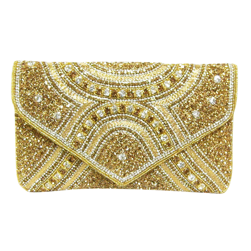 David Jeffery Handbag - Gold & Clear Crystals w/Gold Crystal Strap