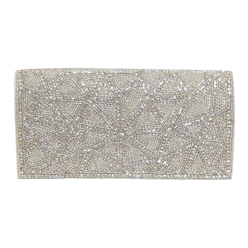 David Jeffery Handbag - Silver Crystals Beads w/Crystal Strap