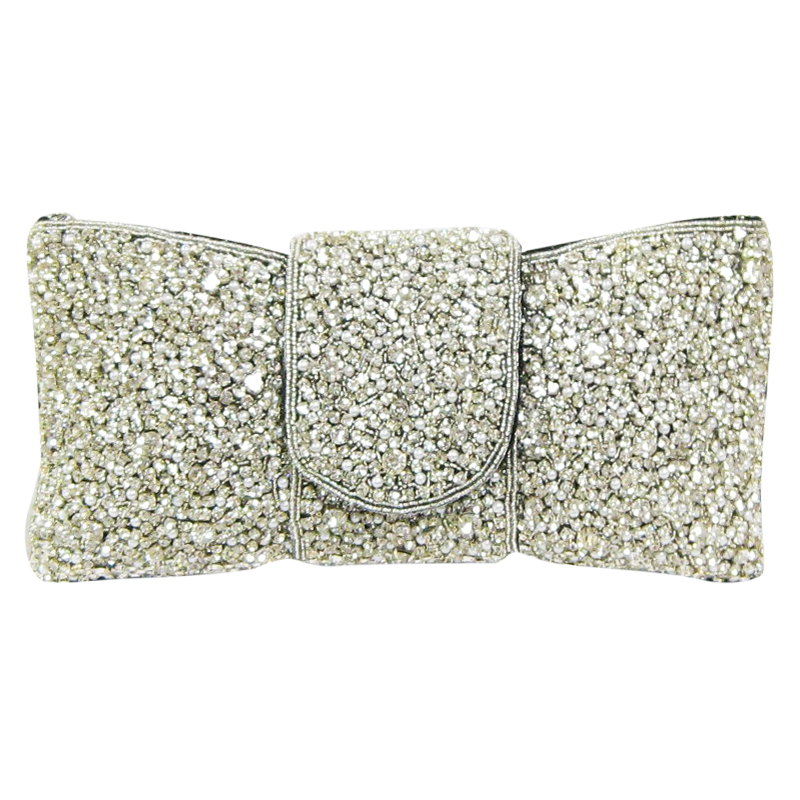 David Jeffery Handbag - Clear Crystals Pearl Black Beads w/Crystal Strap