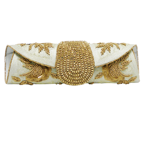 Handbag - Silver & Gold Clutch w/Chain Strap