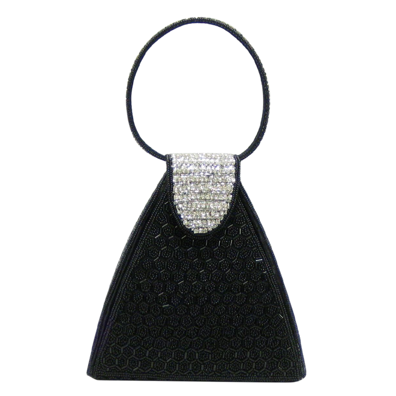 David Jeffery Handbag - Black & Clear Stones w/Clear Stone Beaded Handle