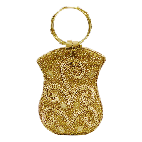 David Jeffery Mobile Bag - Gold w/Gold Beads & Ring Handle