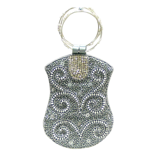 David Jeffery Mobile Bag -Silver Beads & Clear Stones w/Ring Handle