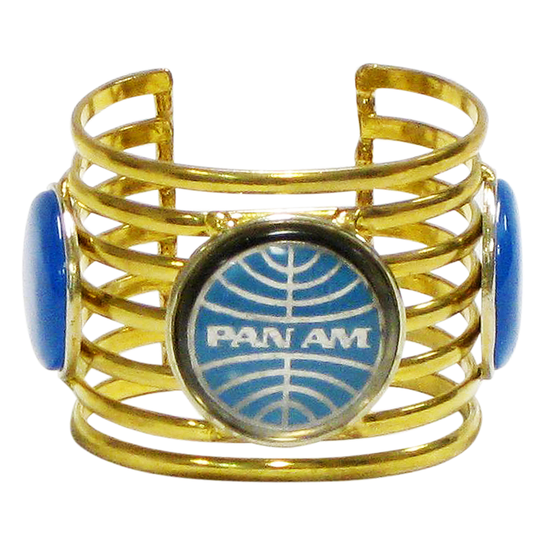Brass Pan Am Cuff w/Blue Chalcedony