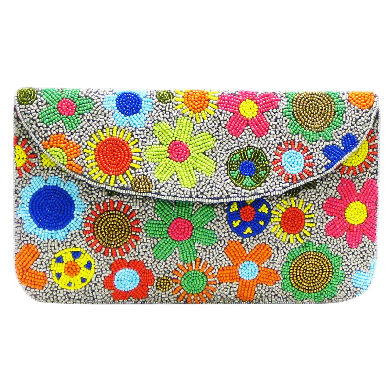 David Jeffery Handbag - Camel w/Multicolor Flowers & Chain Strap