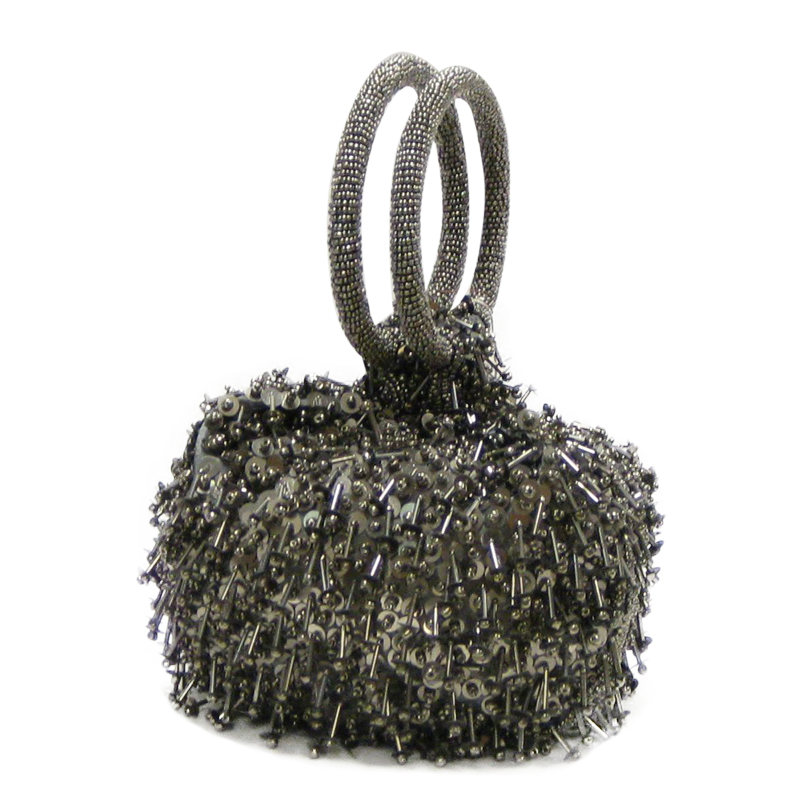 David Jeffery Handbag - Silver Metallic  Beads w/Ring Handle