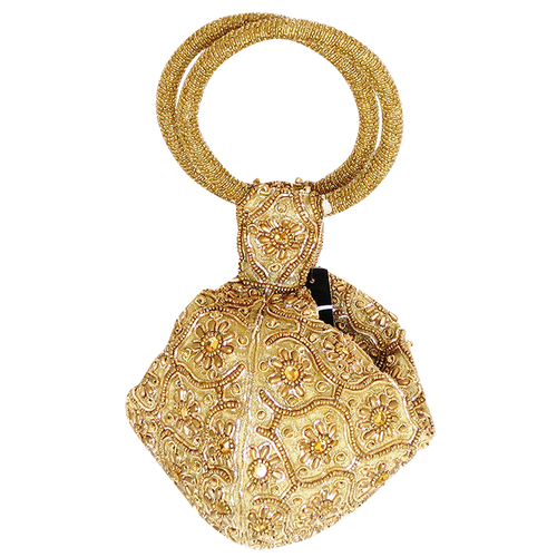 Handbag - Gold Beaded w/Gold Ring Handle