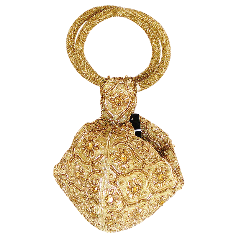 Handbag - Gold Beaded w/Gold Ring Handle