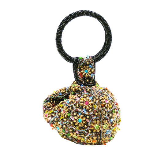 Handbag - Multicolor Beads w/Beaded Ring Handle