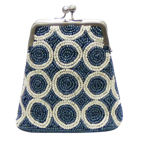 David Jeffery Coin Bag - Blue & Ivory Beads
