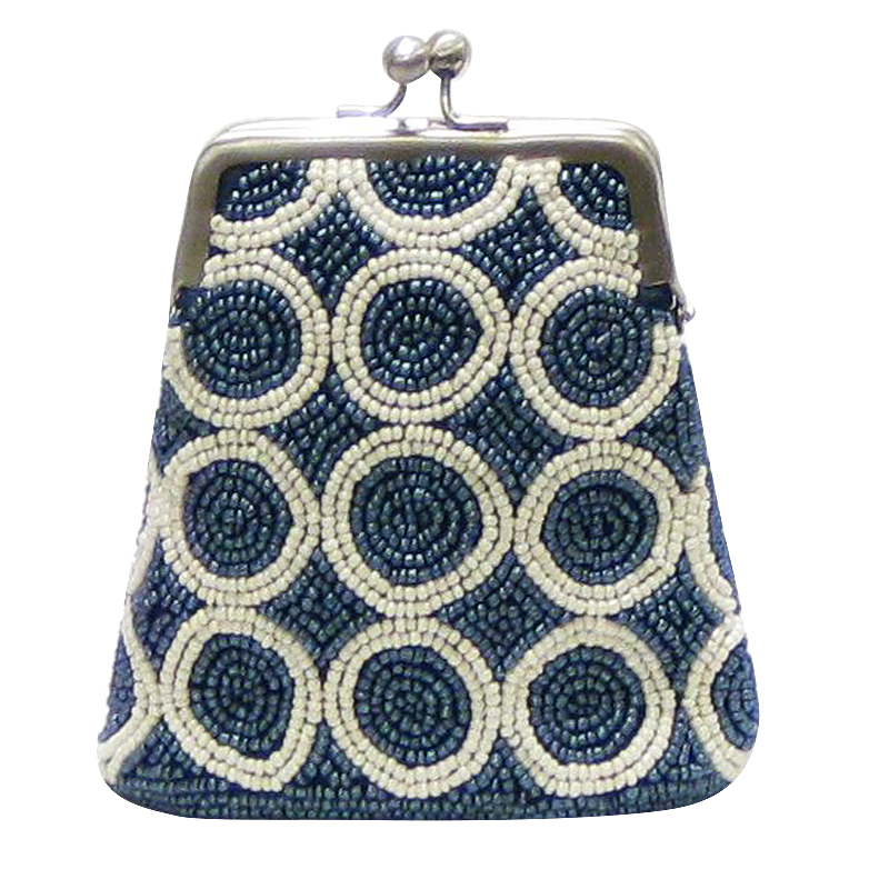 David Jeffery Coin Bag - Blue & Ivory Beads
