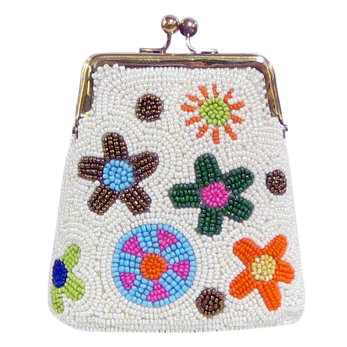 David Jeffery Coin Bag - White w/Multicolor Flowers